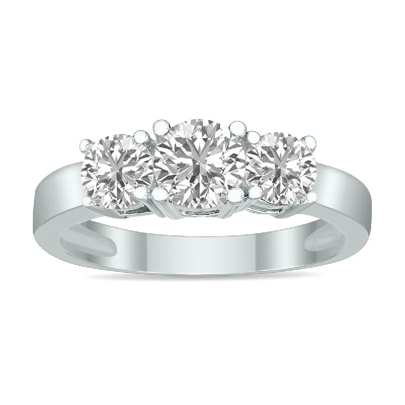 Vine halo ring-Marquee 1.50 CTW Three Stone Lab Grown Diamond Ring in 14K White Gold