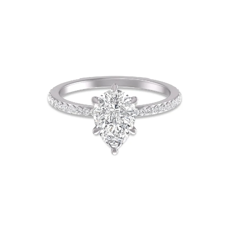 Sage leaf ring-Marquee 14K White Gold Hidden Halo Cleo Ring with IGI Certified 2 Carat Center Pear Shape Lab-Grown Diamond