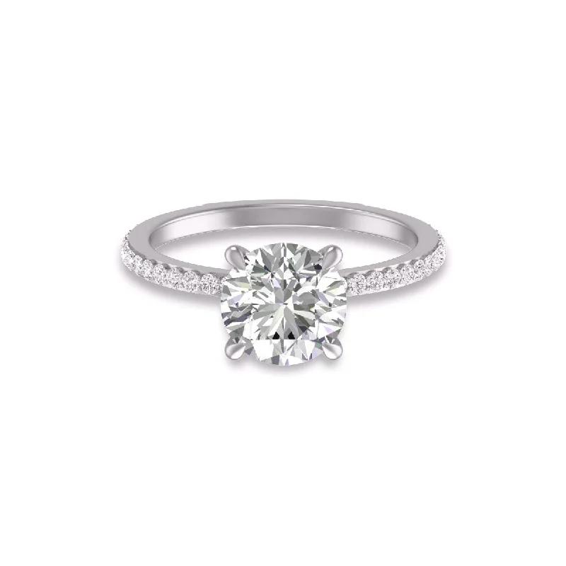 Regency curve ring-Marquee 14K White Gold Hidden Halo Cleo Ring with IGI Certified 2 Carat Center Round Lab-Grown Diamond