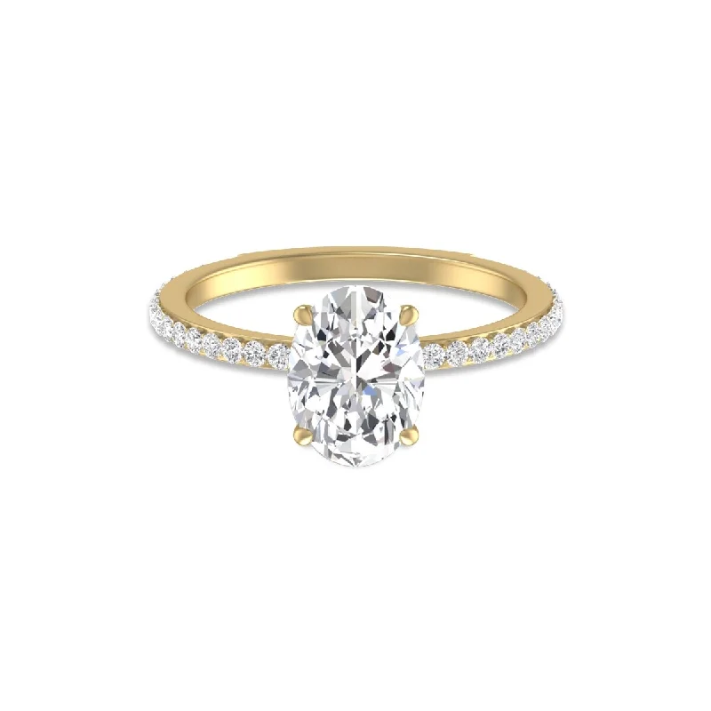 Poppy bloom ring-Marquee 14K Yellow Gold Hidden Halo Cleo Ring with IGI Certified 2.50 Carat Center Oval Shape Lab-Grown Diamond