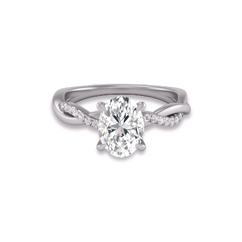 Sealed stone ring-Marquee Agatha Twisted Pave Ring with IGI Certified 2.50 Carat Lab-Grown Oval Shape Diamond in 14K White Gold