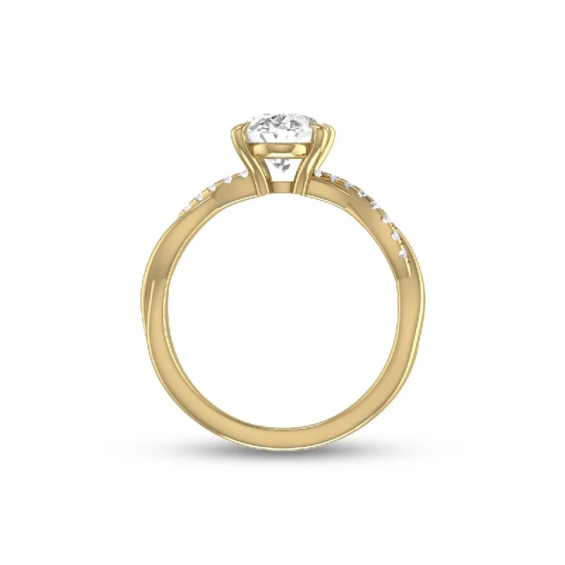 Curved metal ring-Marquee Agatha Twisted Pave Ring with IGI Certified 2.50 Carat Lab-Grown Oval Shape Diamond in 14K Yellow Gold