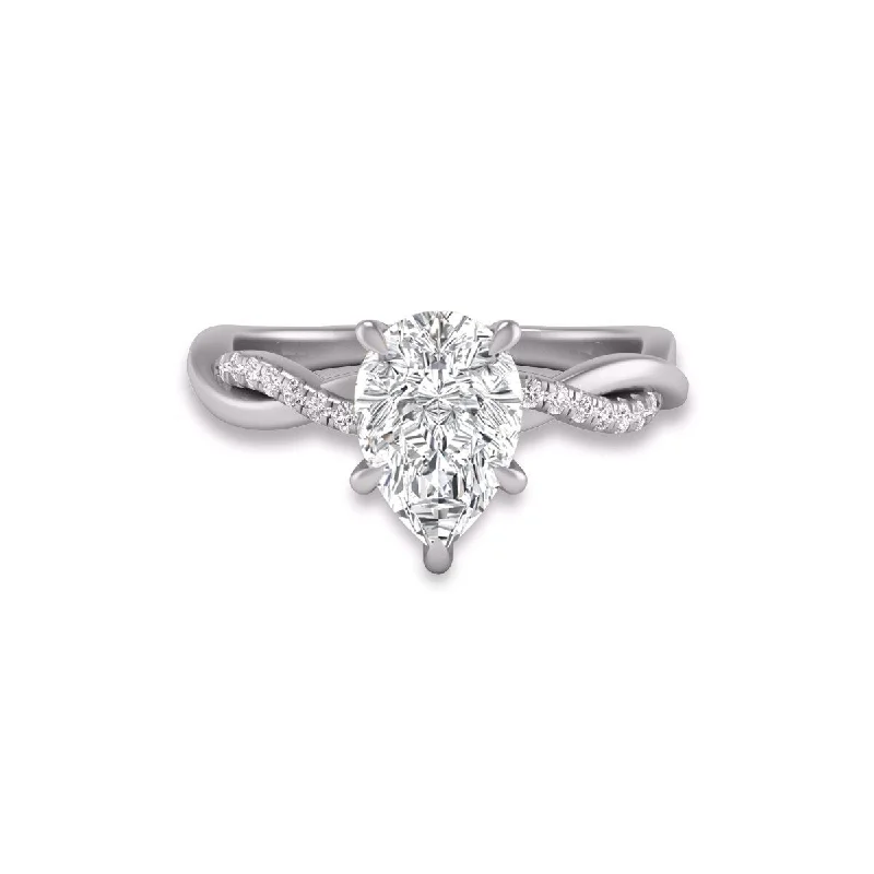 Sealed stone ring-Marquee Agatha Twisted Pave Ring with IGI Certified 2 Carat Lab-Grown Pear Shape Diamond in 14K White Gold