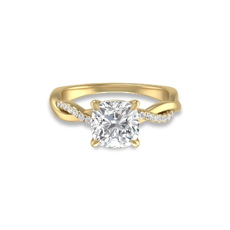 Oval-cut zircon ring-Marquee Agatha Twisted Pave Ring with IGI Certified 3 Carat Lab-Grown Cushion Cut Diamond in 14K Yellow Gold