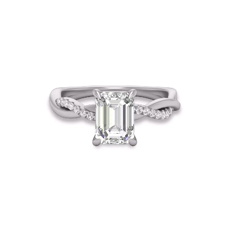 Scythian band ring-Marquee Agatha Twisted Pave Ring with IGI Certified 3 Carat Lab-Grown Emerald Cut Diamond in 14K White Gold