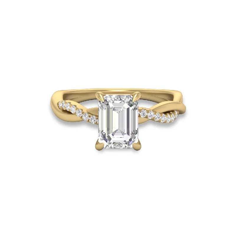 Onyx black ring-Marquee Agatha Twisted Pave Ring with IGI Certified 3 Carat Lab-Grown Emerald Cut Diamond in 14K Yellow Gold