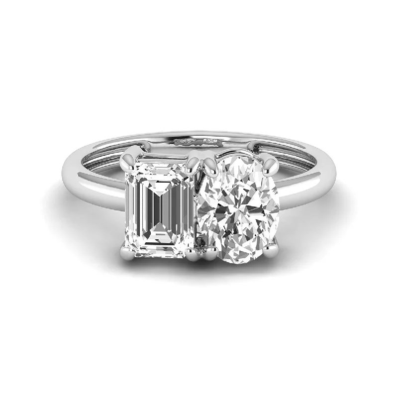 Cedar grain ring-Marquee Almost 2.50 Carat TW Emerald Cut And Oval Lab Grown Diamond Ring in 14K White Gold