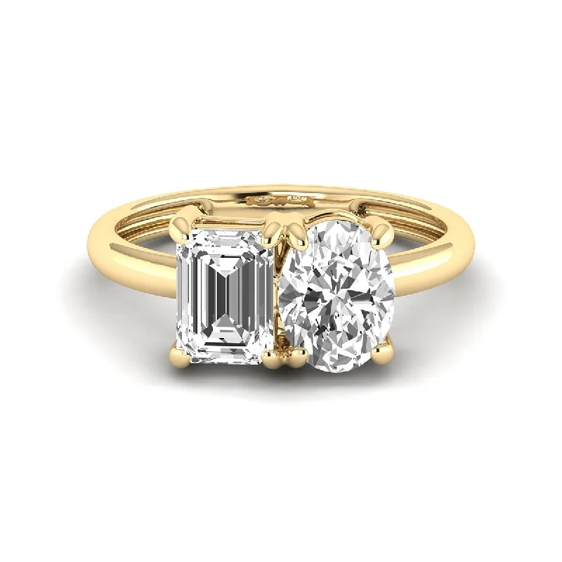 Toned hue ring-Marquee Almost 2.50 Carat TW Emerald Cut And Oval Lab Grown Diamond Ring in 14K Yellow Gold