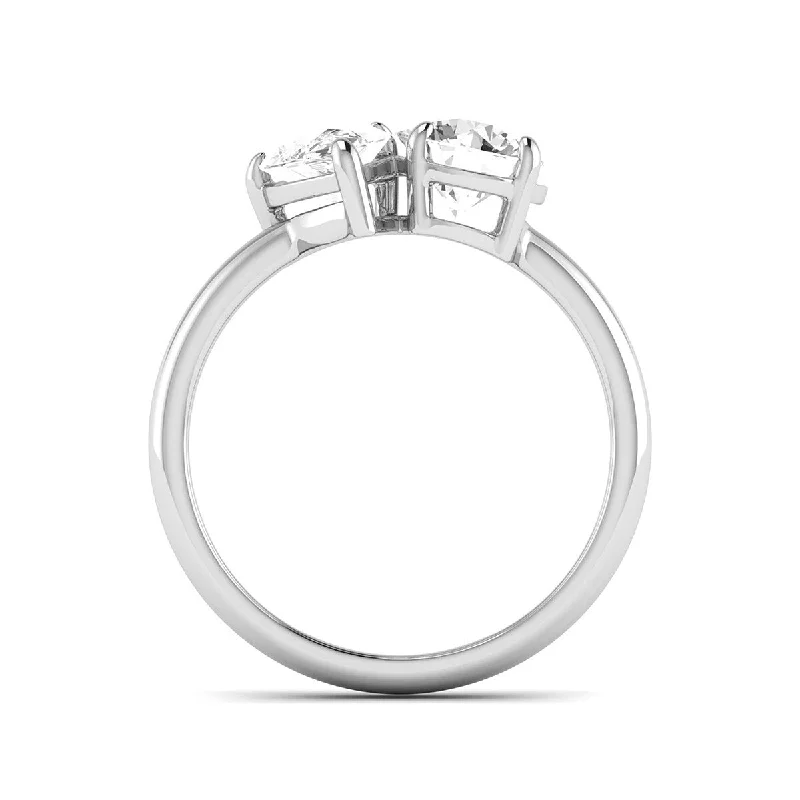 Rain drop ring-Marquee Almost 2.50 Carat TW Round And Pear Shape Lab Grown Diamond Ring in 14K White Gold