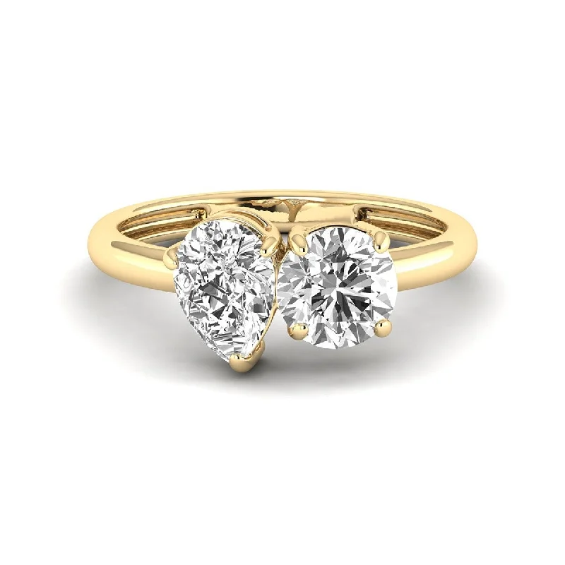 Stone relic ring-Marquee Almost 2.50 Carat TW Round And Pear Shape Lab Grown Diamond Ring in 14K Yellow Gold