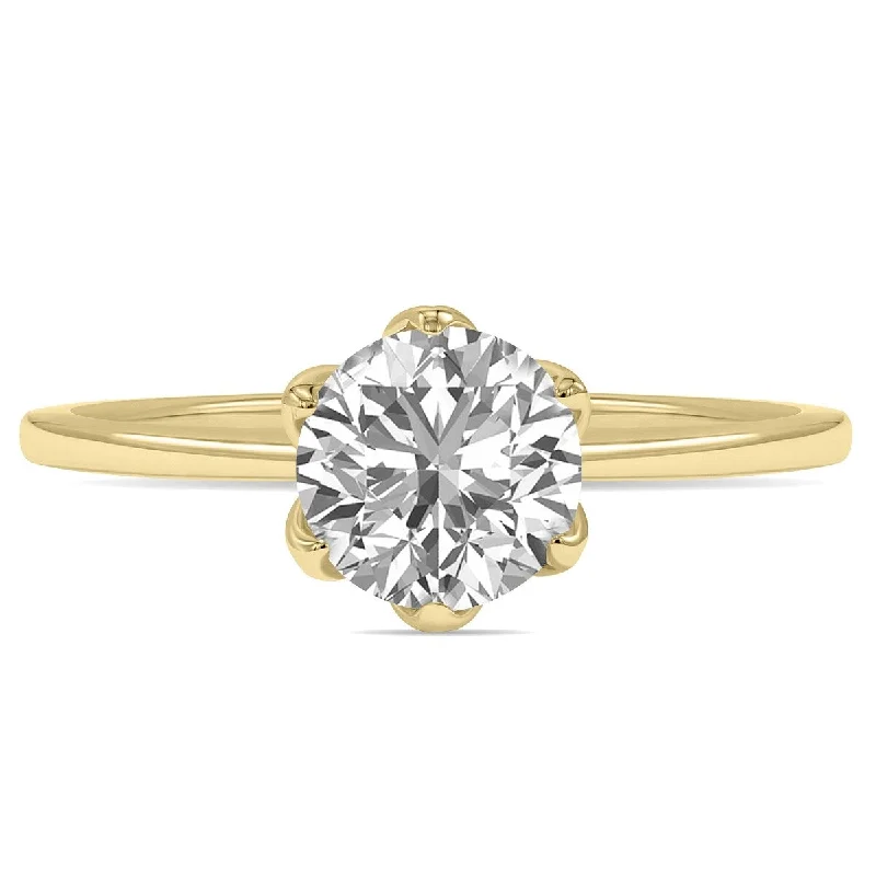 Blended grain ring-Marquee Lab Grown 1 Carat Diamond Solitaire Ring in 14K Yellow Gold (F-G Color, VVS1-VVS2 Clarity)