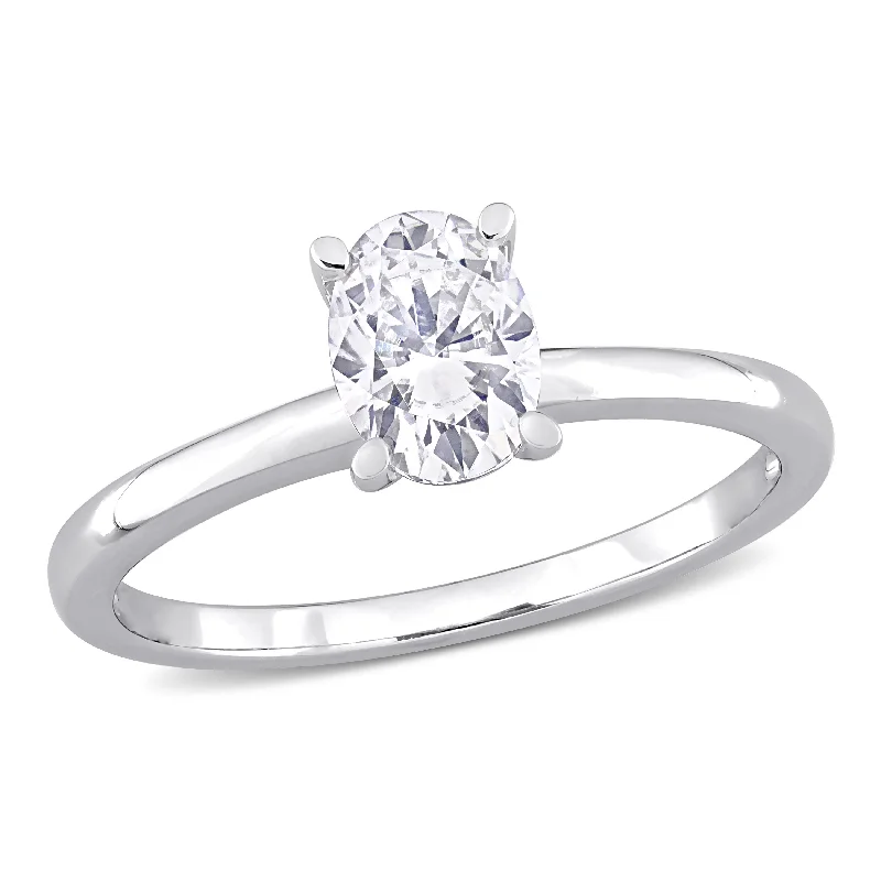 Fourteen-stone ring-Mimi & Max 1ct DEW Oval Created Moissanite Solitaire Engagement Ring in Sterling Silver