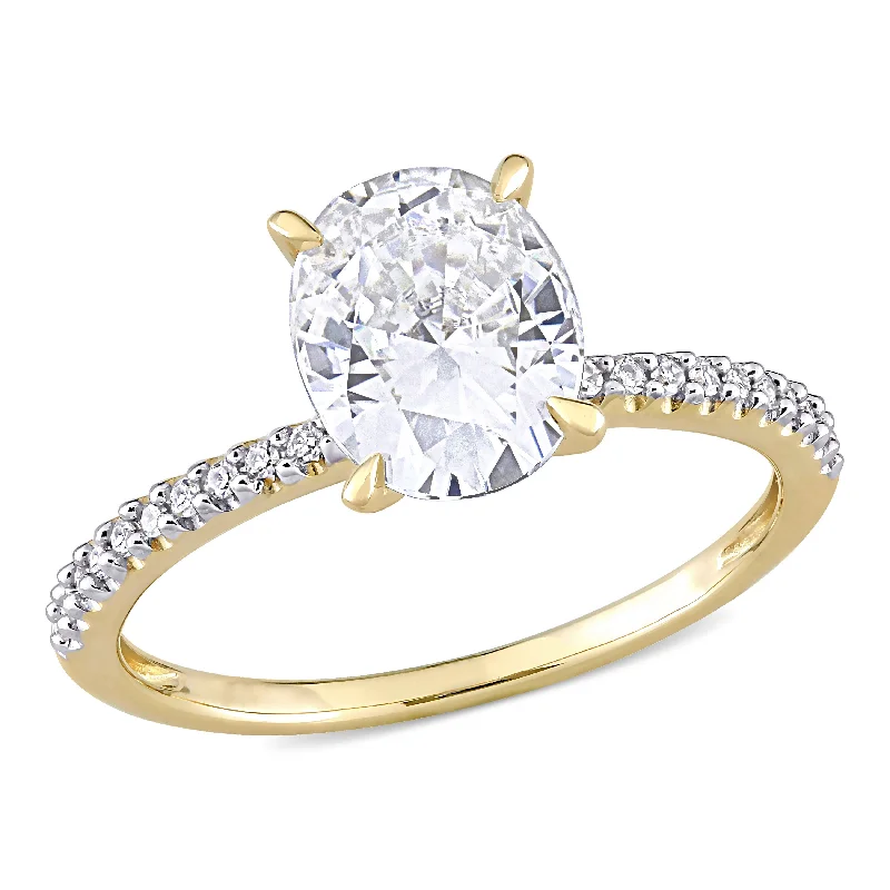 Silk strip ring-Mimi & Max 2ct DEW Created White Moissanite and 1/10ct TW Diamond Oval Solitaire Engagement Ring in 14k Yellow Gold