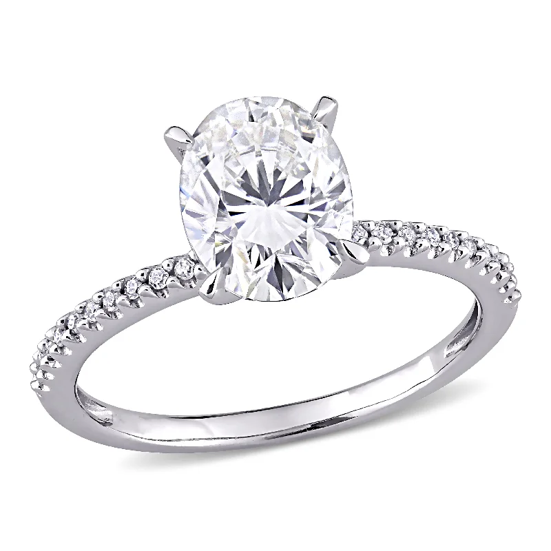 Nickel band ring-Mimi & Max 2ct DEW Oval Created Moissanite and 1/10ct TW Diamond Engagement Ring in 14k White Gold