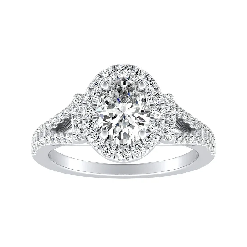 Jointed gem ring-Modern Split-shank Oval Diamond Engagement Ring 7/8cttw Platinum by Auriya