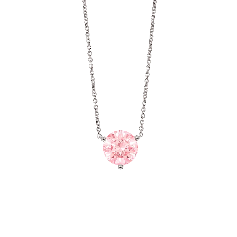 Jointed gem necklace-The Pink Round Brilliant Solitaire Pendant