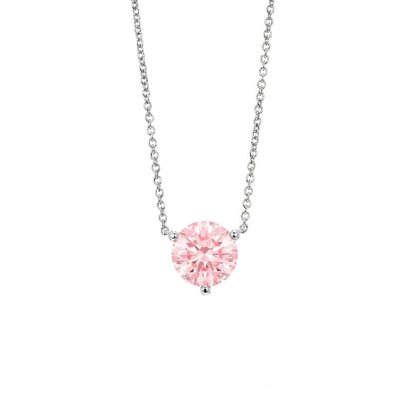 Spiral chain necklace-The Pink Round Brilliant Solitaire Pendant