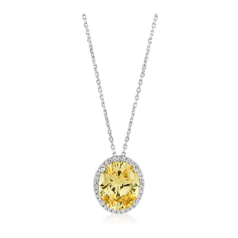 Fossil relic necklace-Oval and Round Brilliant Halo necklace with 5.32 carats* of diamond simulants in sterling silver