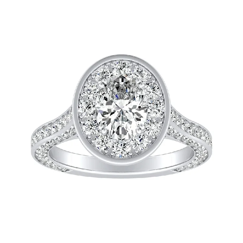 Brass forged ring-Oval-cut 2ctw Halo Diamond Engagement Ring Platinum by Auriya