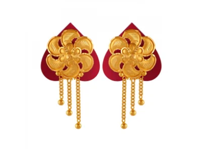 Scythian stud earrings-Paan-shaped Pola Earrings Adorned With 22k Flower Shape Gold