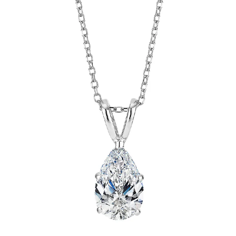 Ethnic braid necklace-Pear solitaire pendant with 1 carat* diamond simulant in 10 carat white gold