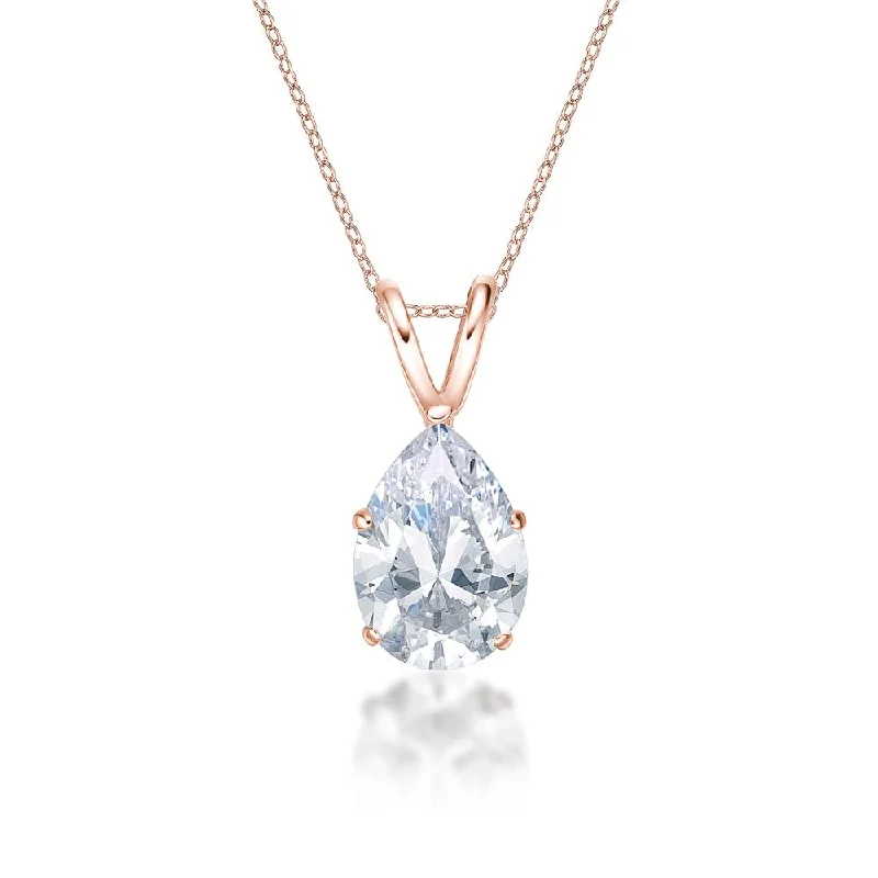 Frilled rim necklace-Pear solitaire pendant with 2 carat* diamond simulant in 10 carat rose gold