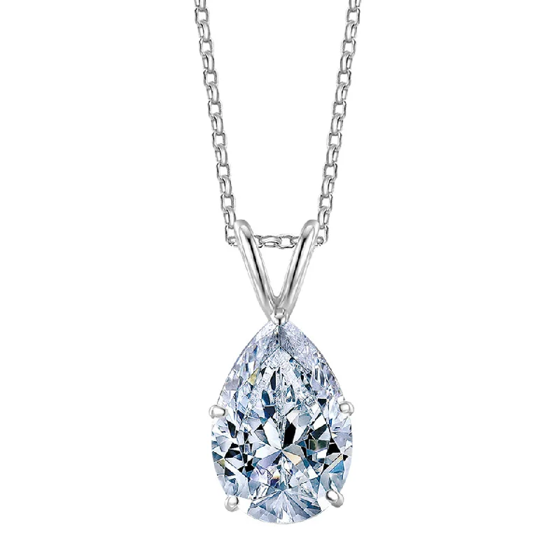 Ethnic braid necklace-Pear solitaire pendant with 3 carat* diamond simulant in 10 carat white gold