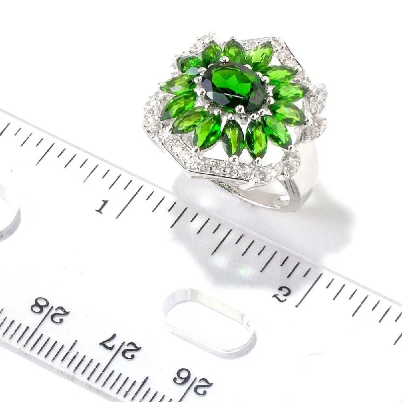 Smooth stone ring-Platinum O/ Silver 4.81Ctw Chrome Diopside Ring