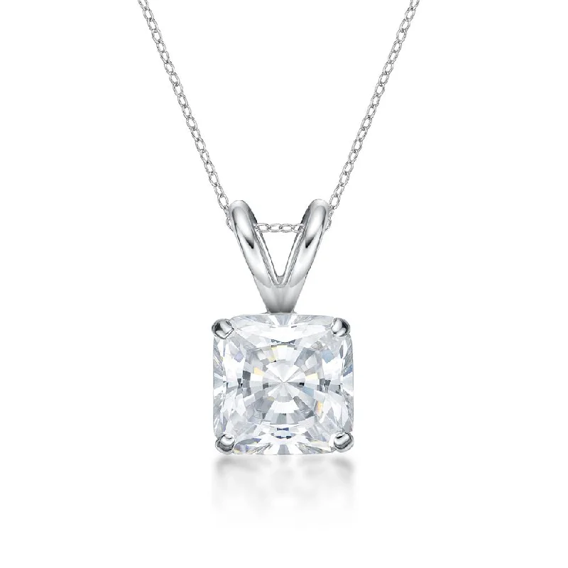 Tribal badge necklace-Princess Cut solitaire pendant with 2 carat* diamond simulant in 10 carat white gold