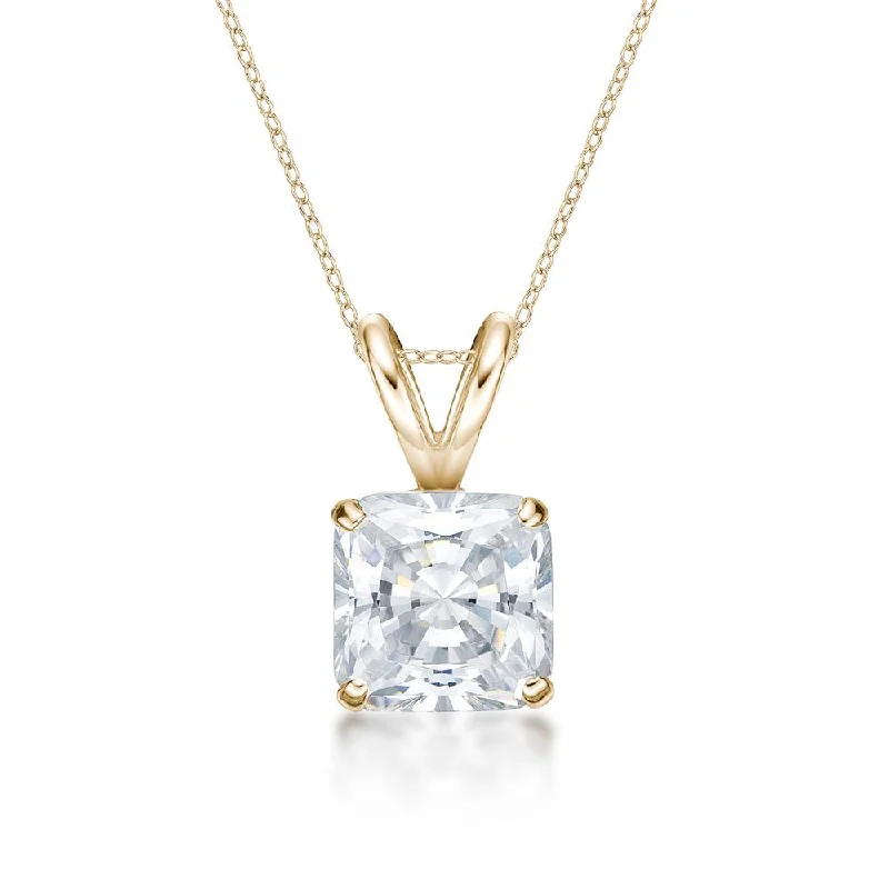 Smooth stone necklace-Princess Cut solitaire pendant with 2 carat* diamond simulant in 10 carat yellow gold