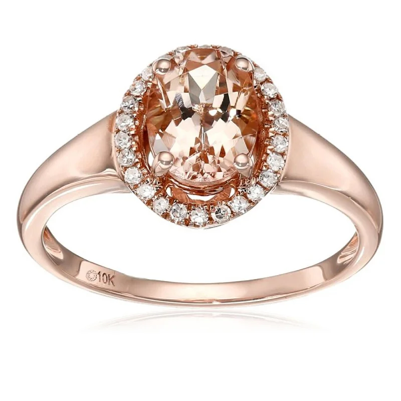 Nickel band ring-Rose Gold Plated Over Sterling Silver Morganite and White Topaz Solitaire Ring