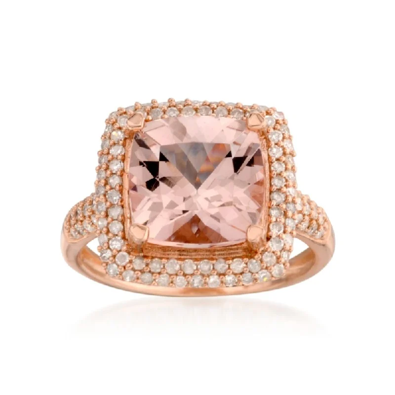 Mesh grid ring-Rose Gold Plated Over Sterling Silver White Natural Zircon and Morganite Ring