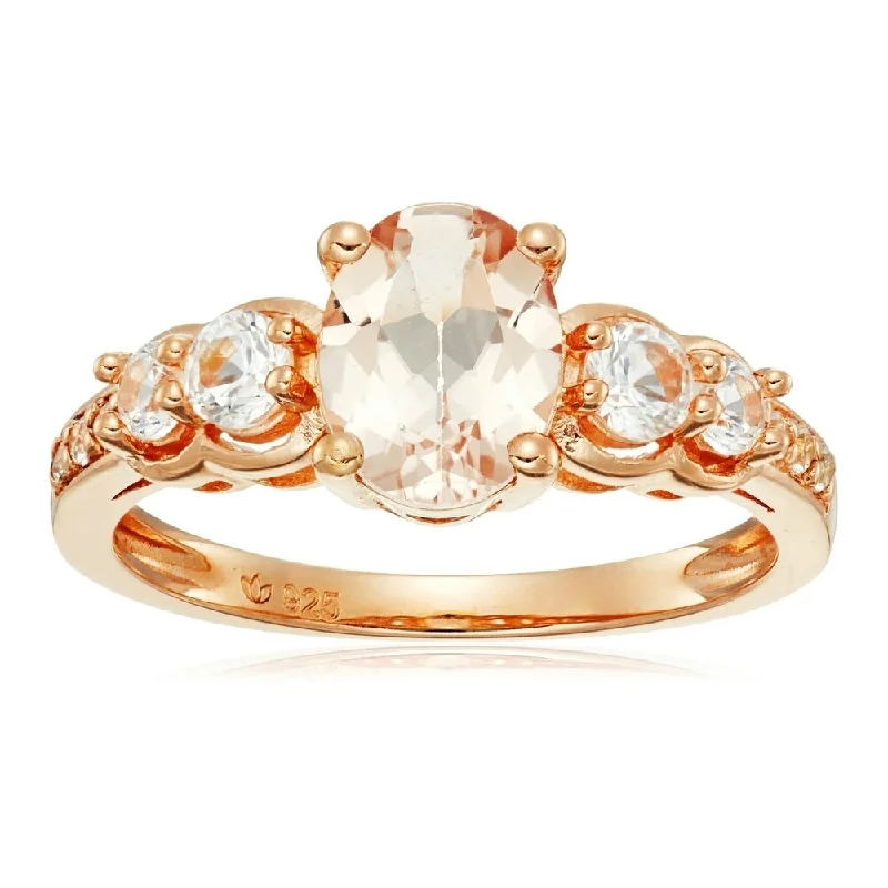 Ridge crown ring-Rose Gold-plated Silver Morganite & Created White Sapphire Ring, Sz 7 - Pink