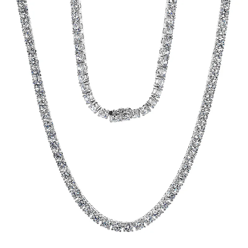 Etched groove necklace-Round Brilliant necklace with 34.96 carats* of diamond simulants in sterling silver