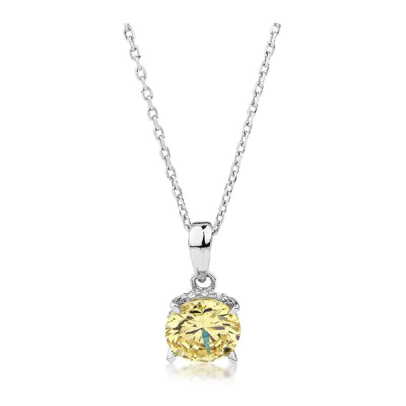 Regency curve necklace-Round Brilliant solitaire necklace with 1.34 carats* of diamond simulants in sterling silver