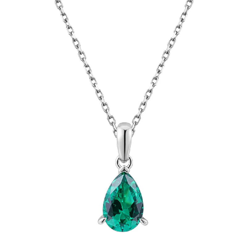 Leaf stem necklace-Round Brilliant solitaire necklace with emerald simulant in sterling silver