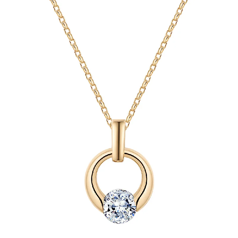 Nickel chain necklace-Round Brilliant solitaire pendant with 1.03 carat* diamond simulant in 10 carat yellow gold