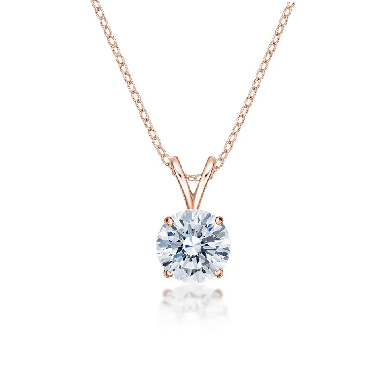 Wool band necklace-Round Brilliant solitaire pendant with 1.5 carat* diamond simulant in 10 carat rose gold