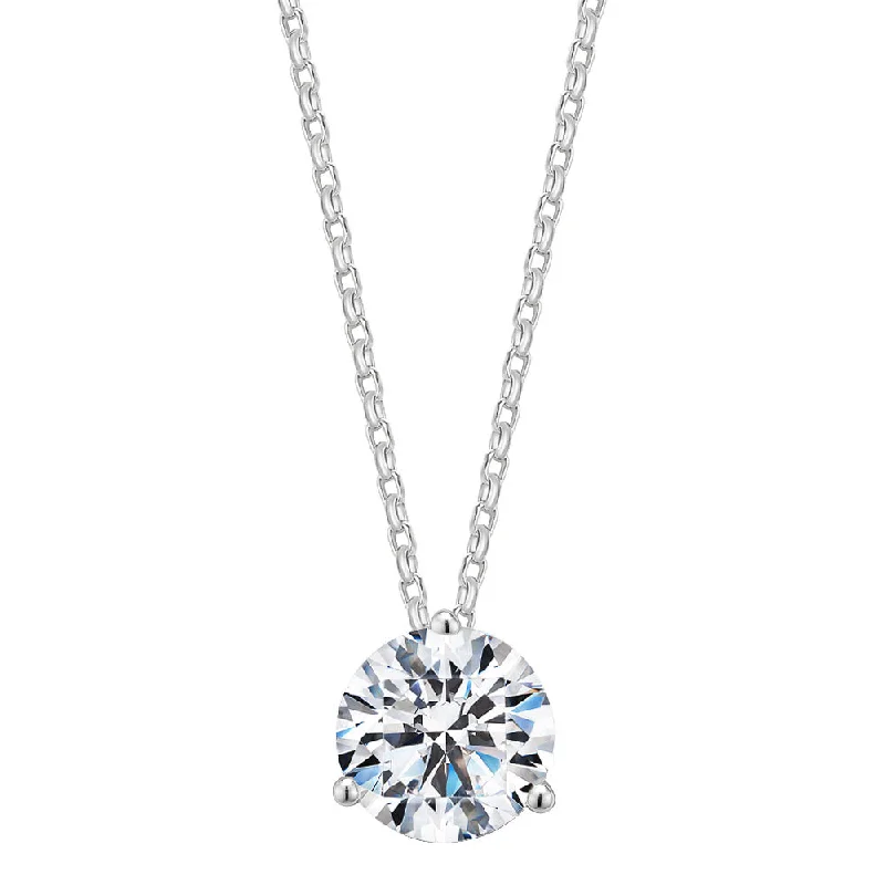 Sage leaf necklace-Round Brilliant solitaire pendant with 2.04 carat* diamond simulant in 10 carat white gold