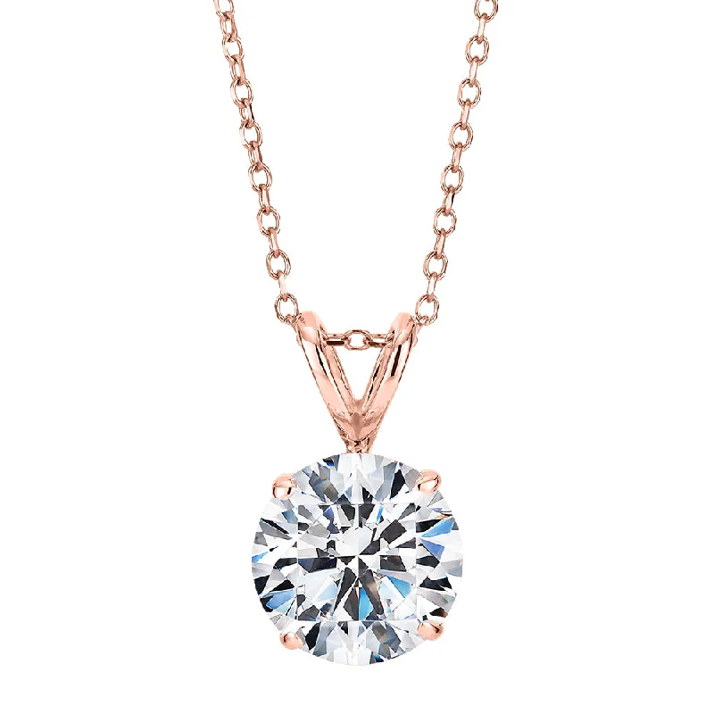 Apex pendant necklace-Round Brilliant solitaire pendant with 2 carat* diamond simulant in 10 carat rose gold