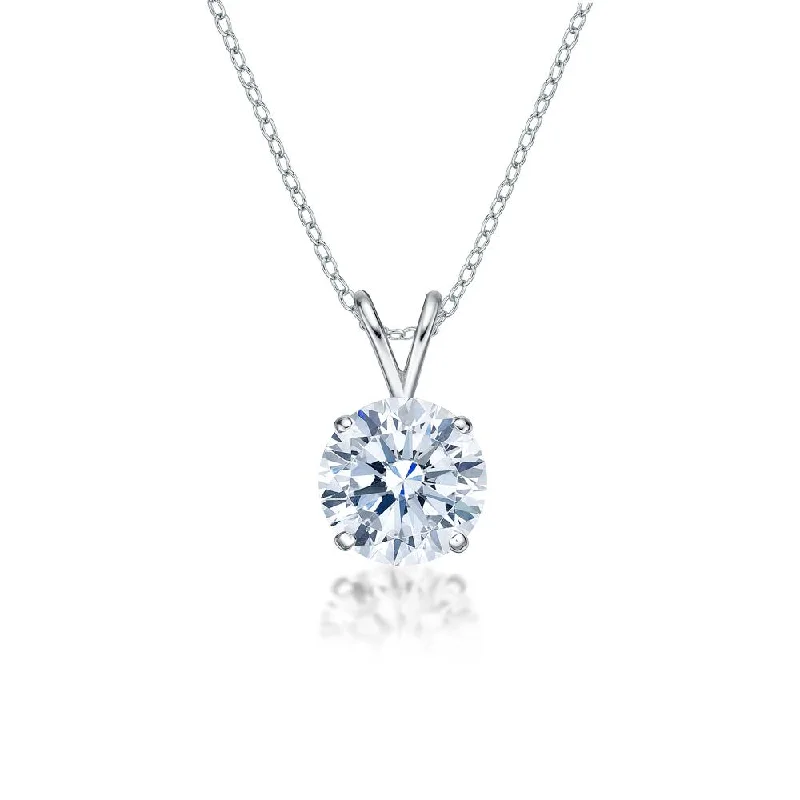 Sealed stone necklace-Round Brilliant solitaire pendant with 3 carat* diamond simulant in 10 carat white gold