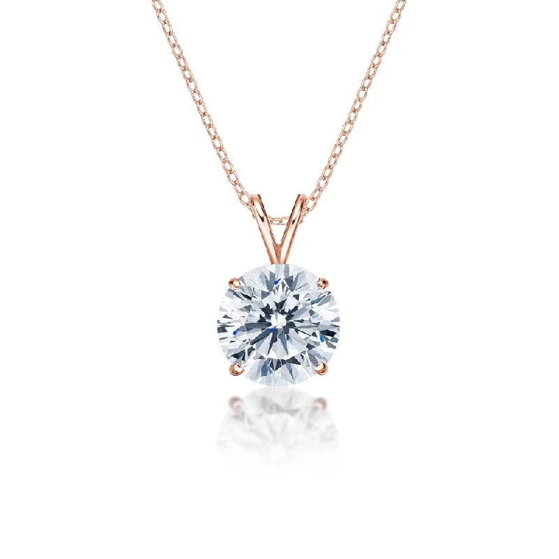 Ridge charm necklace-Round Brilliant solitaire pendant with 4 carat* diamond simulant in 10 carat rose gold