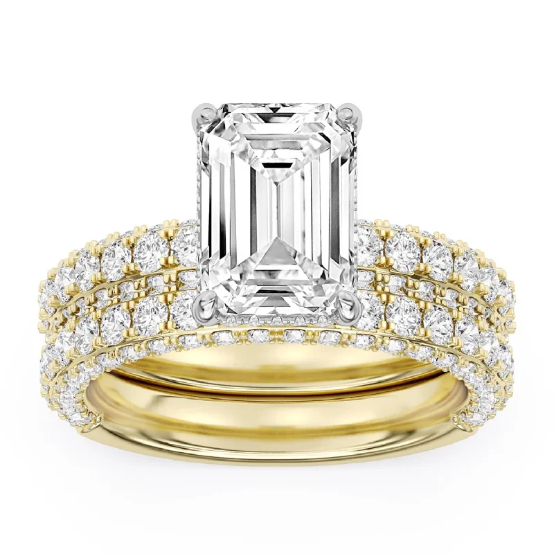 Ripple band ring-Signature EcoLove Diamond Dreams 5-1/2 CTW 100 Facet Centurion Diamond Bridal Set in 18KT Yellow Gold