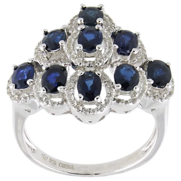 Tribal badge ring-Sterling Silver 3ct TGW Oval Sapphire and White Topaz Ring