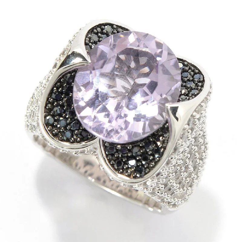 Cushion-cut ruby ring-Sterling Silver 9.31ct Oval Pink Amethyst White Zircon and Black Spinel Ring