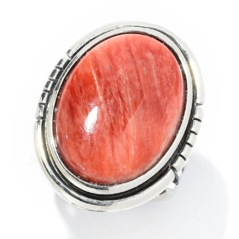 Rough-hewn ring-Sterling Silver Choice of 21 x 15mm Oval Red Spiny Oyster Ring