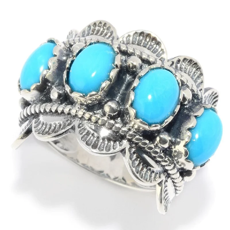 Imperial jasper ring-Sterling Silver Kingman Turquoise Scalloped Edge Band Ring