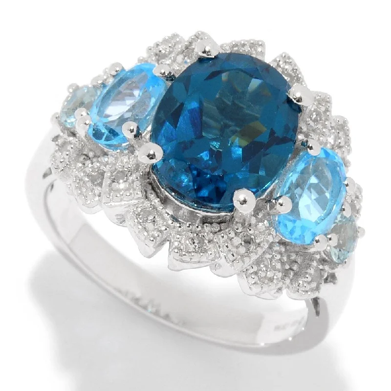 Wave-shaped opal ring-Sterling Silver London Blue Topaz & White Topaz Ring