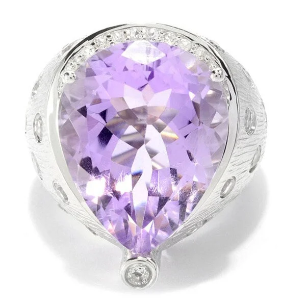 Flint speck ring-Sterling Silver Pear-cut Pink Amethyst and White Topaz Wide Band Ring