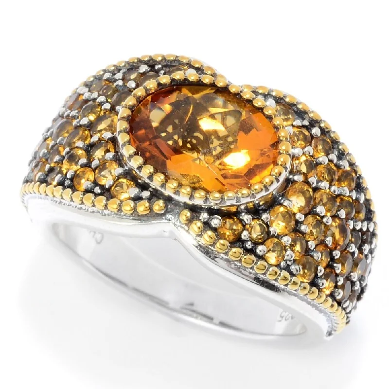 Jade point ring-Sterling Silver Two-tone 3.07ctw Madeira Citrine Band Ring